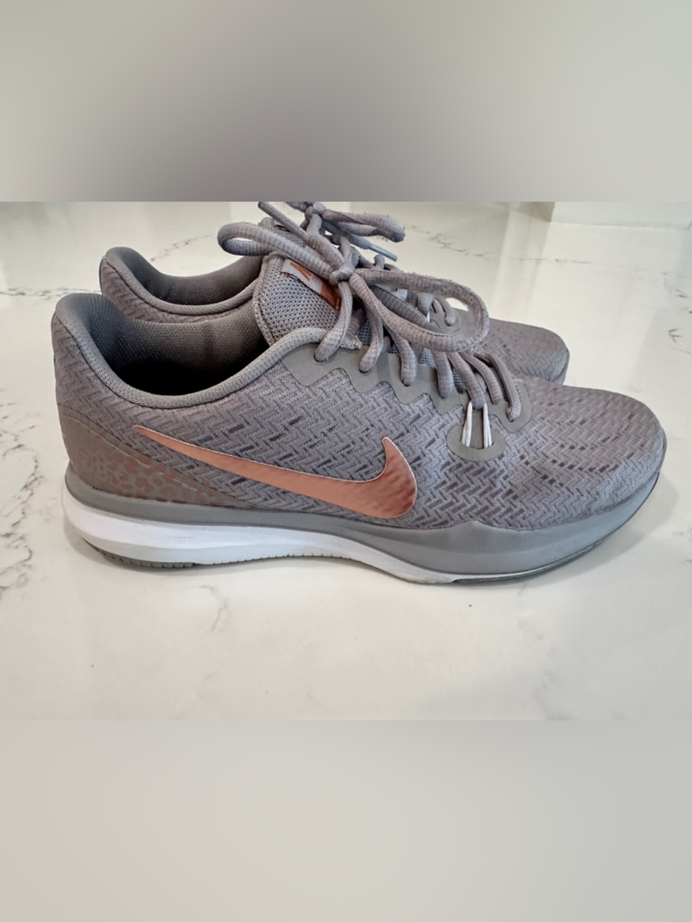 Nike Light Gray Sneakers with Rose Metallic Swoosh